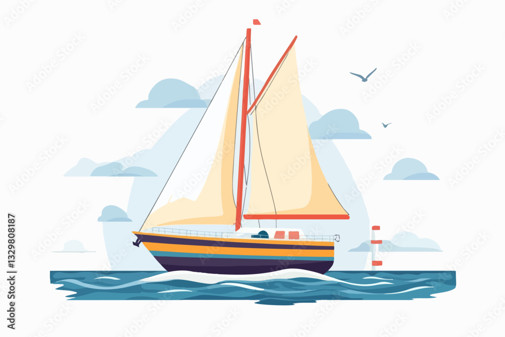 Fototapeta premium Illustration of a sailing yacht. Sailboat.