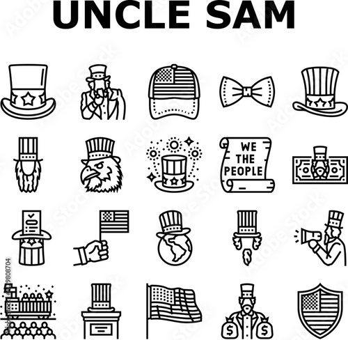 uncle sam patriotism propaganda icons set vector