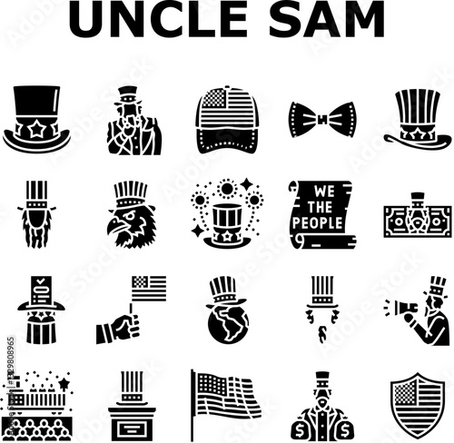 uncle sam patriotism propaganda icons set vector