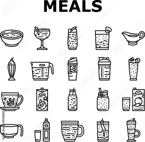meals as drinks smoothie shake icons set vector