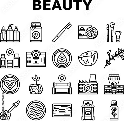 sustainable beauty eco friendly icons set vector