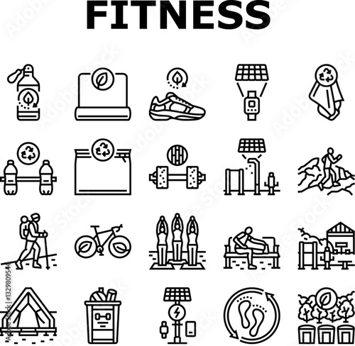 sustainable outdoor fitness eco icons set vector