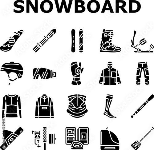 snowboard freestyle alpine icons set vector