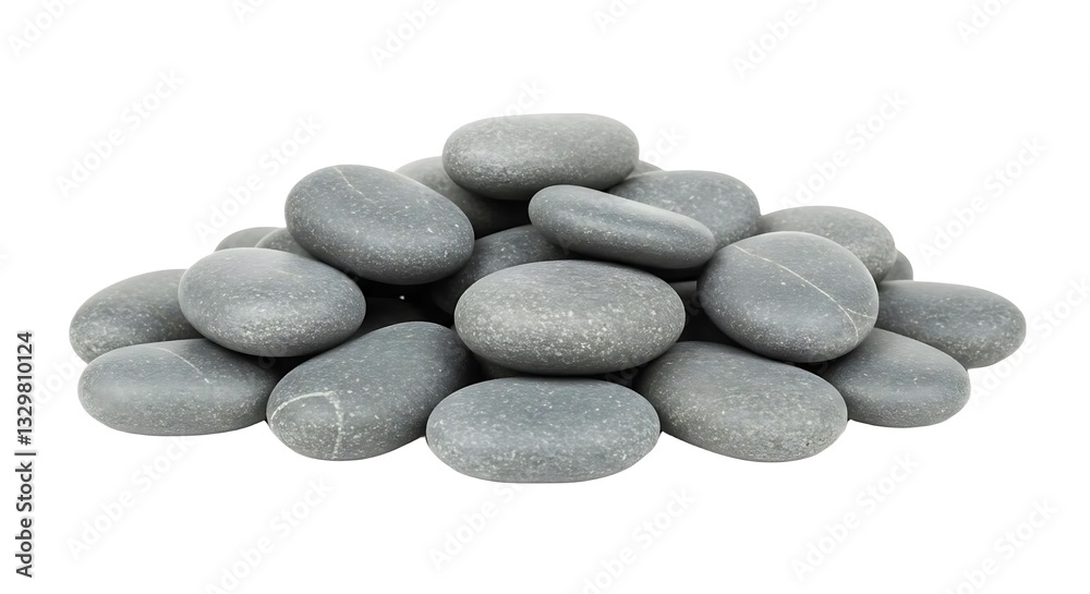 Pile of Smooth River Stones with Varied Sizes and Shades, Isolated on White Background Pile of Smooth River Stones with Varied Sizes and Shades, Isolated on White Background
