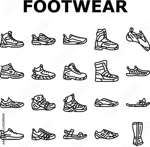 footwear tourism shoes sandals icons set vector