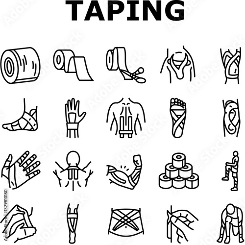 kinesio taping kinesiology icons set vector