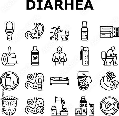 diarrhea causes icons set vector