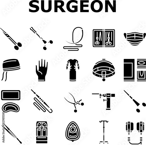 surgeon accessories scalpel icons set vector