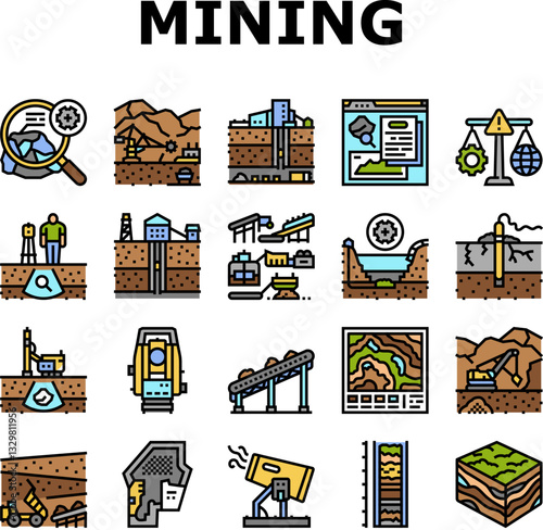 mining engineer geology icons set vector