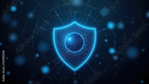 Glowing cyber shield with digital lights and security protection symbol