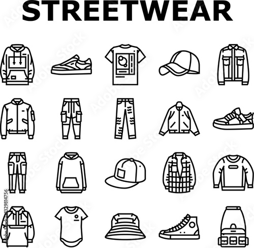streetwear cloth fashion urban icons set vector