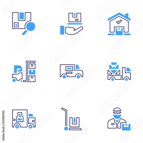 Delivery icon set. Bold line style. Duotone colors. Editable stroke. delivery, homedelivery, van, deliverytruck, deliveryman photo