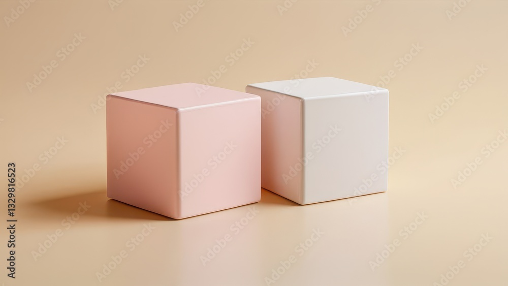 Fototapeta premium Minimalist mockup of pastel cubes on a wooden surface for modern design projects.