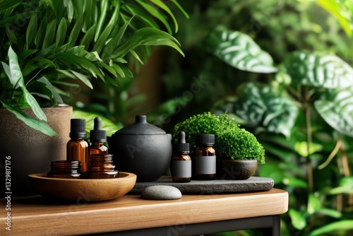 Wallpaper Mural A natural wellness setup featuring essential oils, herbal teas, fresh green plants, and organic skincare products, soft and earthy aesthetic, ultra-detailed Torontodigital.ca