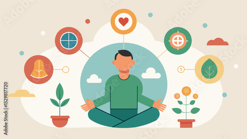 A sense of freedom and peace of mind achieved through a minimalist lifestyle with less focus on material possessions and more on personal growth and meaningful connections.. Vector illustration