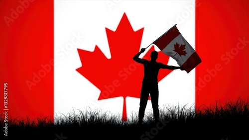 Silhouette of person holding canadian flag against canadian flag background