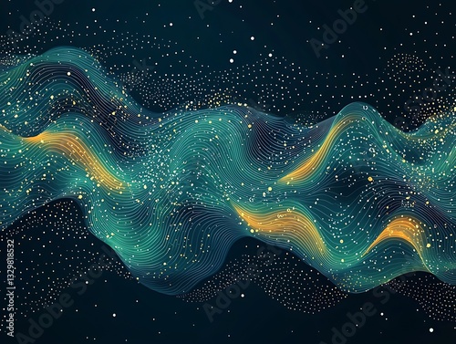 Cosmic Teal Gold Wave Abstract
