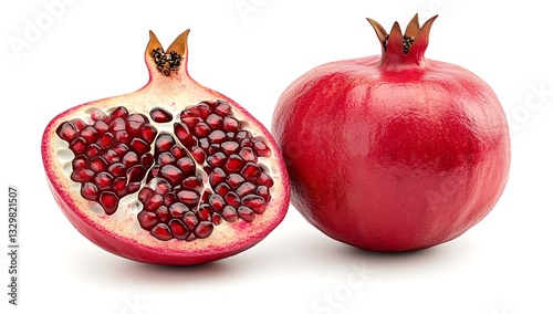 Red Pomegranate with cut in half isolated on a white background photo