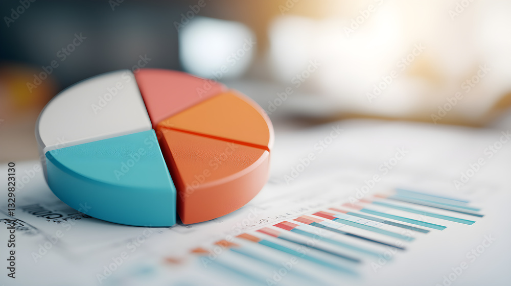 Fototapeta premium A pie chart is on top of a piece of paper with a bunch of numbers