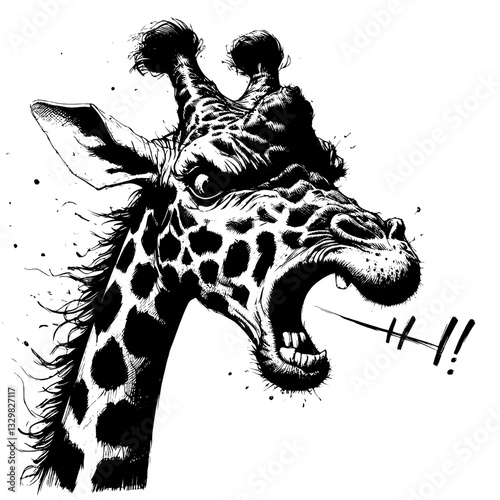 An angry giraffe's glare line art drawing ink sketch vector hand drawn illustration background