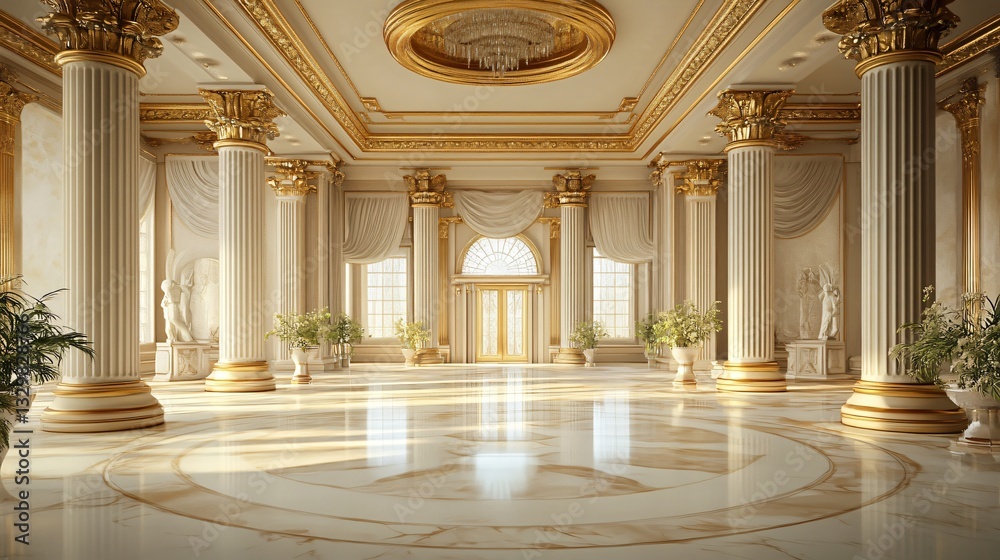Fototapeta premium Realistic Fantasy Interior of Palace with Golden Details