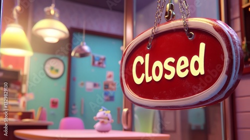 3D Rendering of a Closed Sign Icon with Summer Vibes, Symbolizing Vacation Break, Summer Holidays, and Business Closure for Seasonal Breaks.