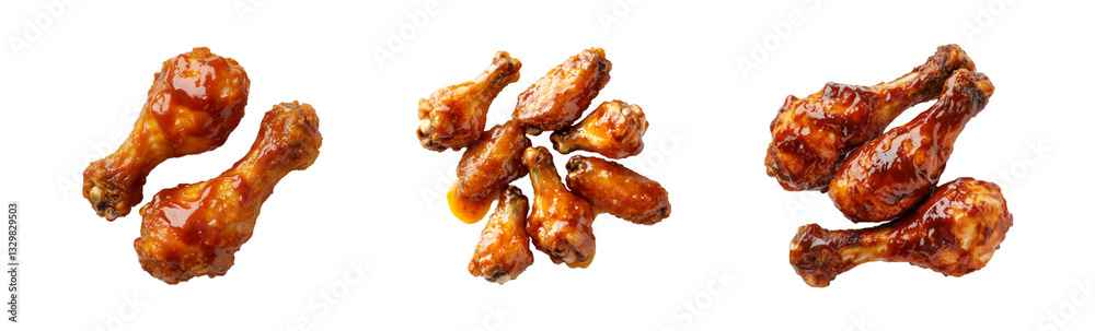 Barbecue glazed chicken drumsticks isolated on a transparent background Barbecue glazed chicken drumsticks isolated on a transparent background
