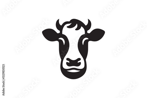 Cow silhouette vector illustration in black and white, set against a white background