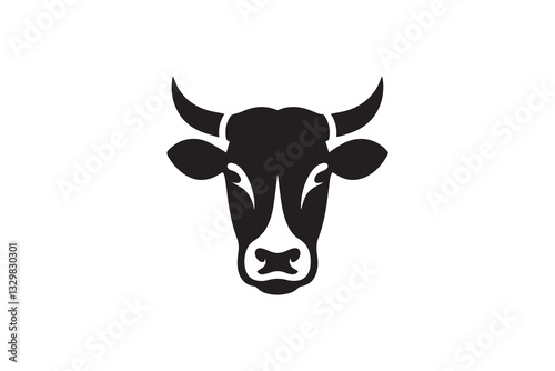 Cow silhouette vector illustration in black and white, set against a white background