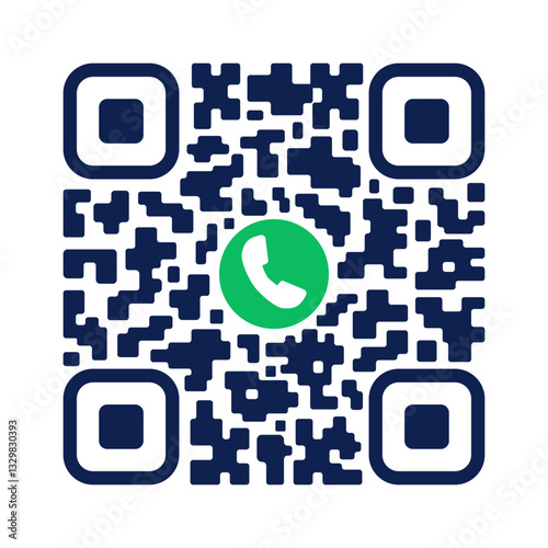 Digital QR code template with green call key button. Contactless mobile Informational high tech  identification. Modern internet technology concept. EPS 10 vector illustration. Isolated.