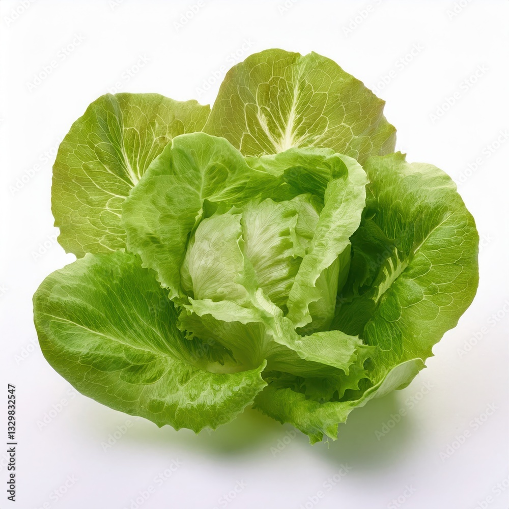 Obraz premium Fresh green lettuce on a clean background for healthy cooking.