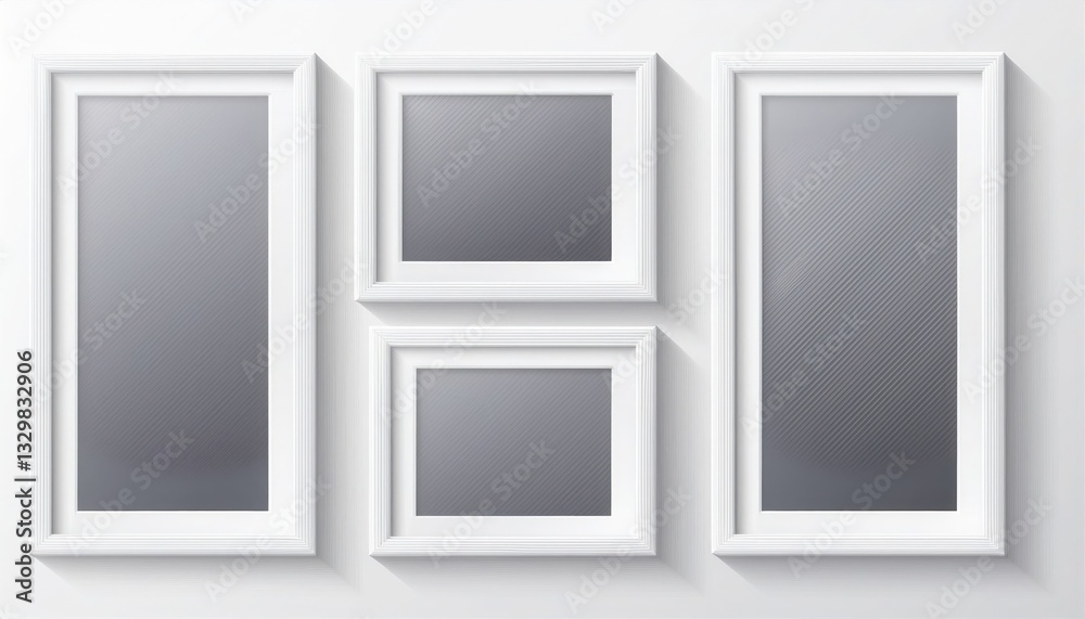 Collection of modern, empty photo frames on a white wall. Collection of modern, empty photo frames on a white wall.