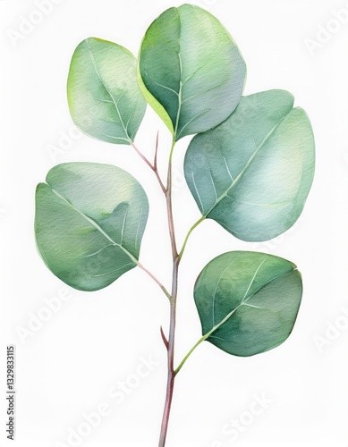 A beautiful green leaf branch with delicate, soft textures. photo