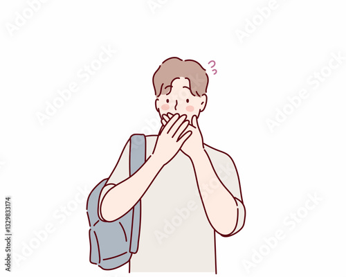 Ashamed sad person with embarrassed shy face expression. Hand drawn style vector design illustrations.