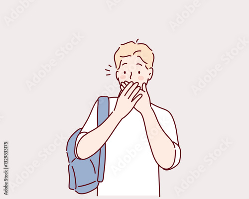 Ashamed sad person with embarrassed shy face expression. Hand drawn style vector design illustrations.