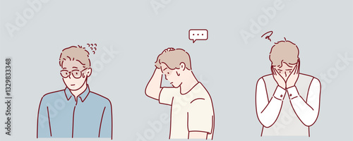 Sad and Nervous Man with Problem. Hand drawn style vector design illustrations.
