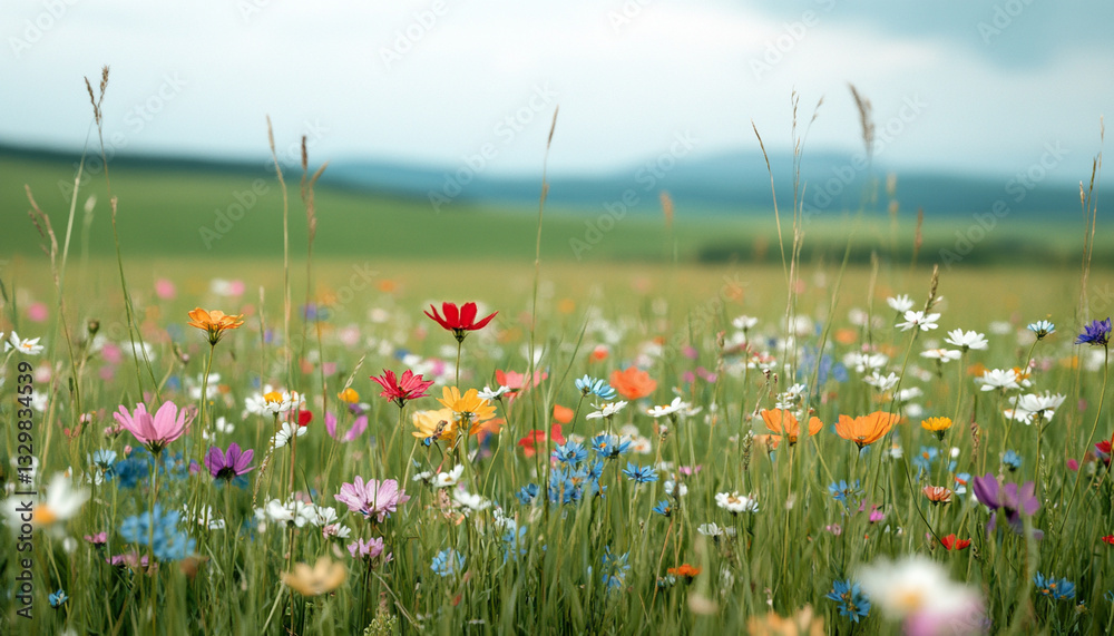 Obraz premium A vibrant field of wildflowers showcasing various colors and natural beauty.