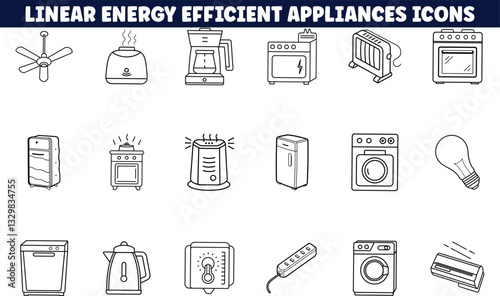 Linear Icons EnergyEfficient Home Appliances and Devices