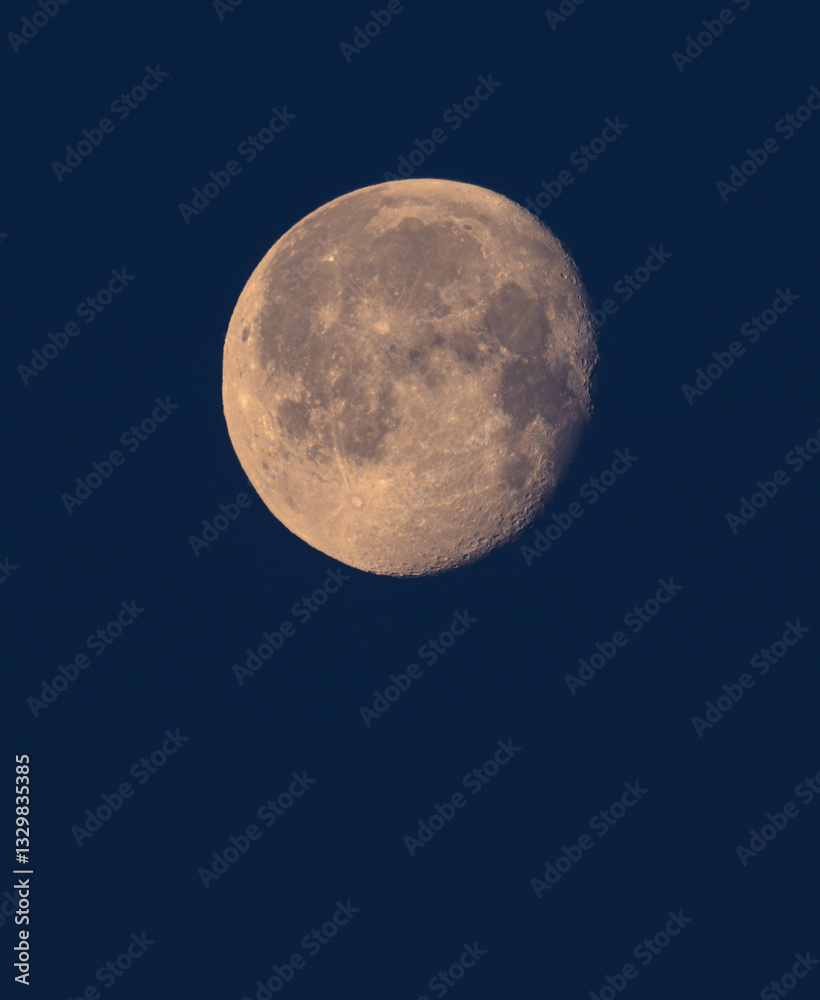 Obraz premium Close-up of setting moon in morning sky, waning gibbous