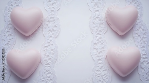 Pink Heart Shaped Objects And White Lace Placed Beautifully Together
