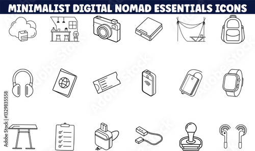 Digital Nomad Minimalist Essentials Travel Icons and Gadgets