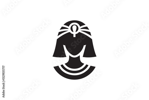Ancient Egyptian statue silhouette vector illustration in black and white, set against a white background