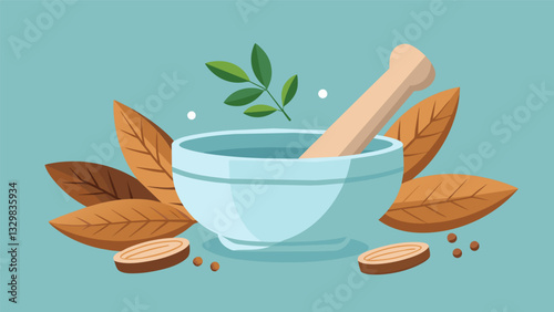 The rhythmic sound of a wooden mortar crushing cinnamon sticks almonds and water together for a smooth and creamy horchata base.. Vector illustration