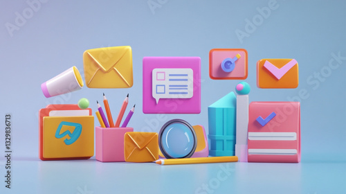 set of colorful books with icons