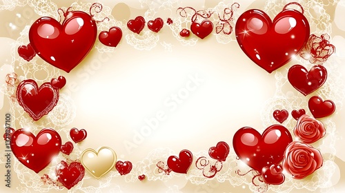 Romantic Hearts And Roses Embellished On A Background Design