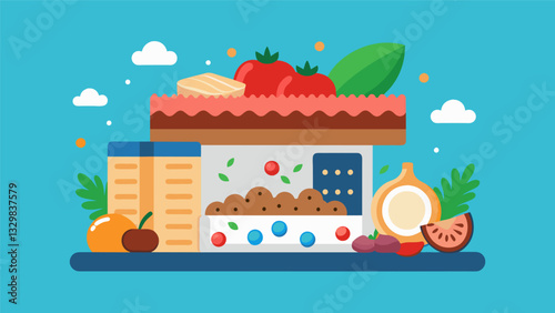 A wellnessfocused cereal bar with a selection of healthy cereals and toppings like chia seeds and coconut flakes.. Vector illustration