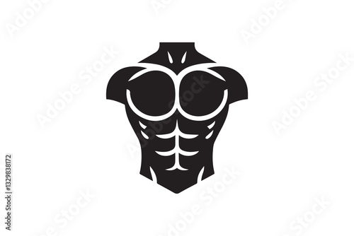Body builder silhouette vector illustration in black and white, set against a white background