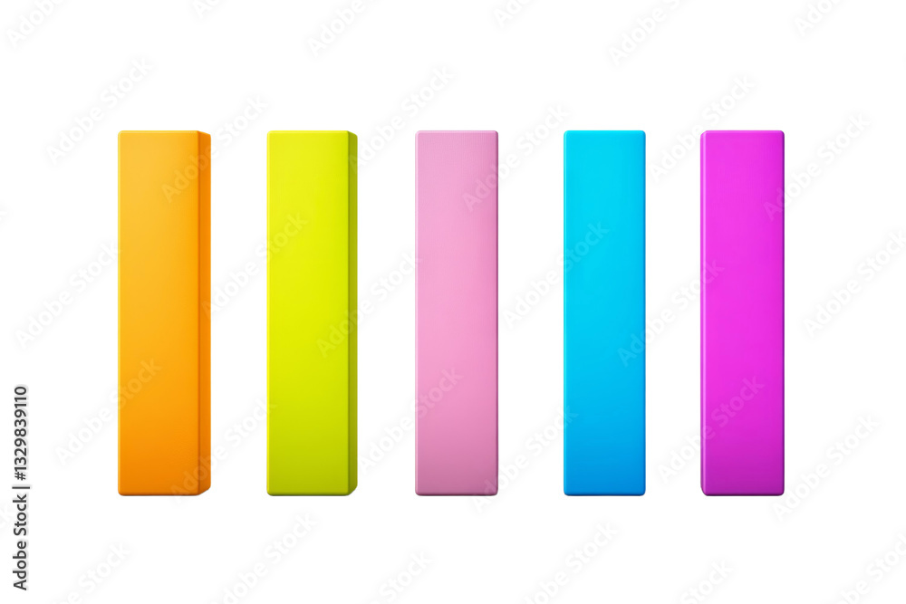 Row of colorful blocks, each with a different color, isolated