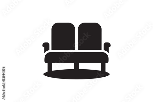Cinema theater seat silhouette vector illustration in black and white, set against a white background