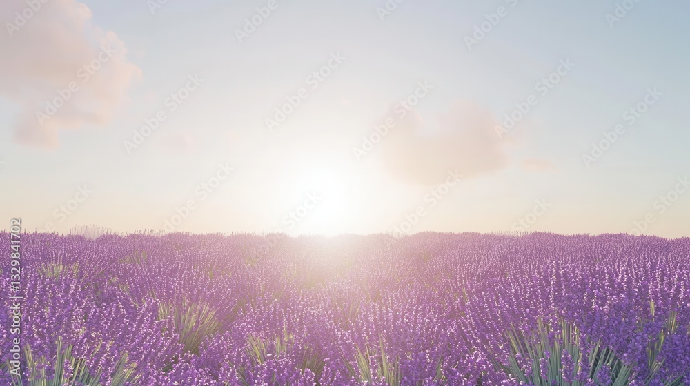 Fototapeta premium Serene Sunset over a Lavender Field